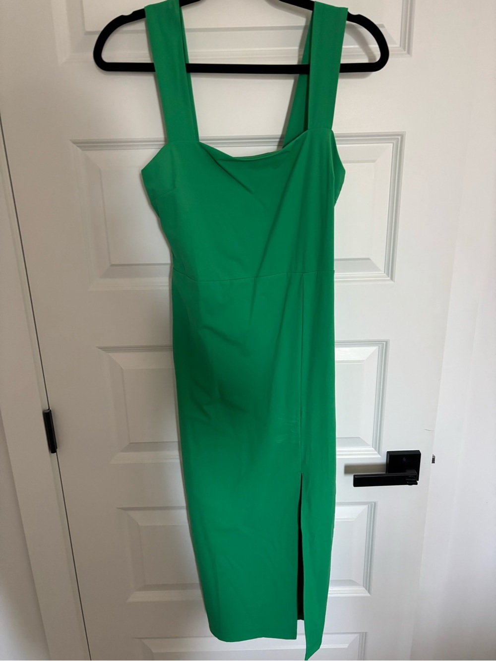 Green Square-Neck Midi Dress with Side Slit